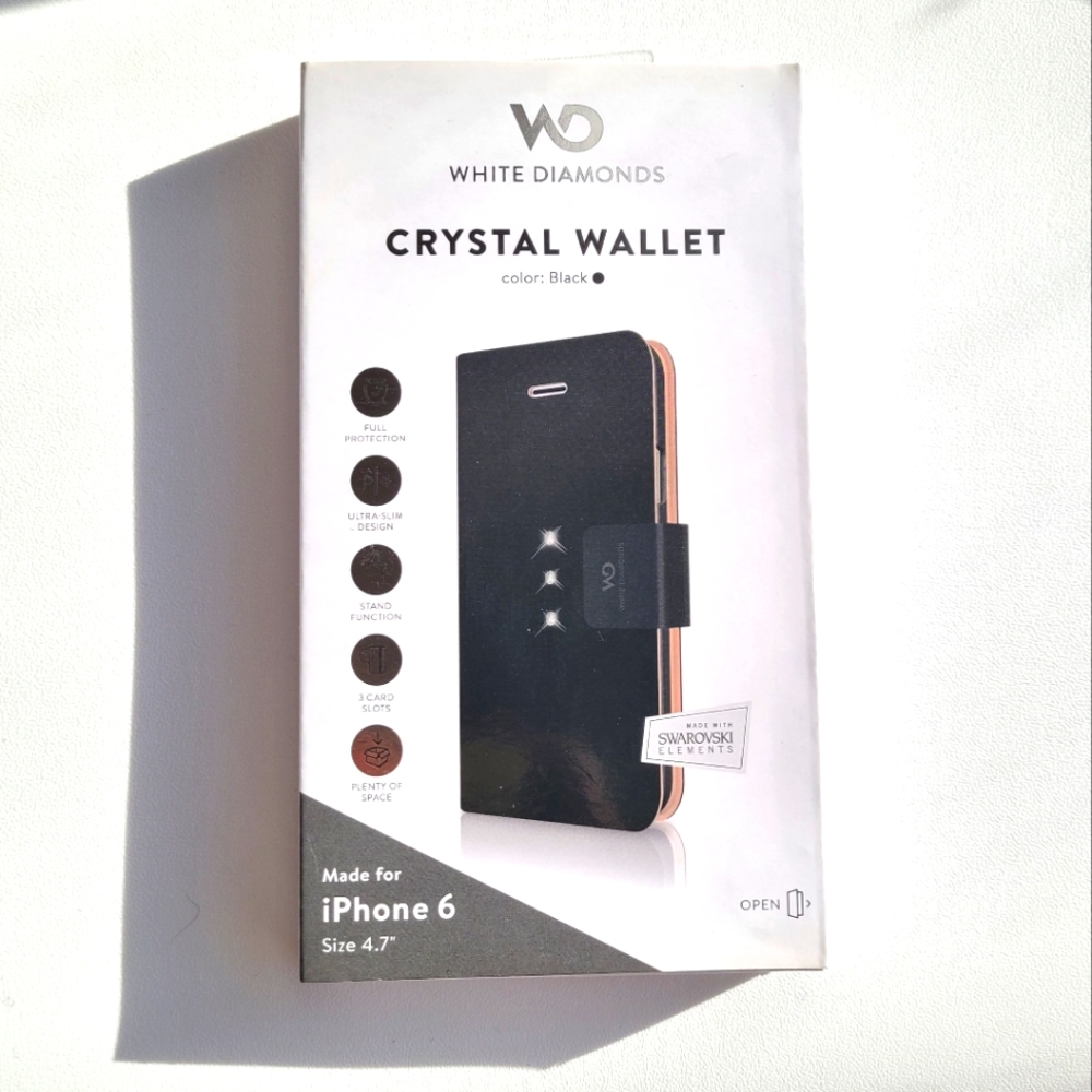 White Diamonds Crystal Wallet iPhone 6/6s Case Swarovski Elements Black